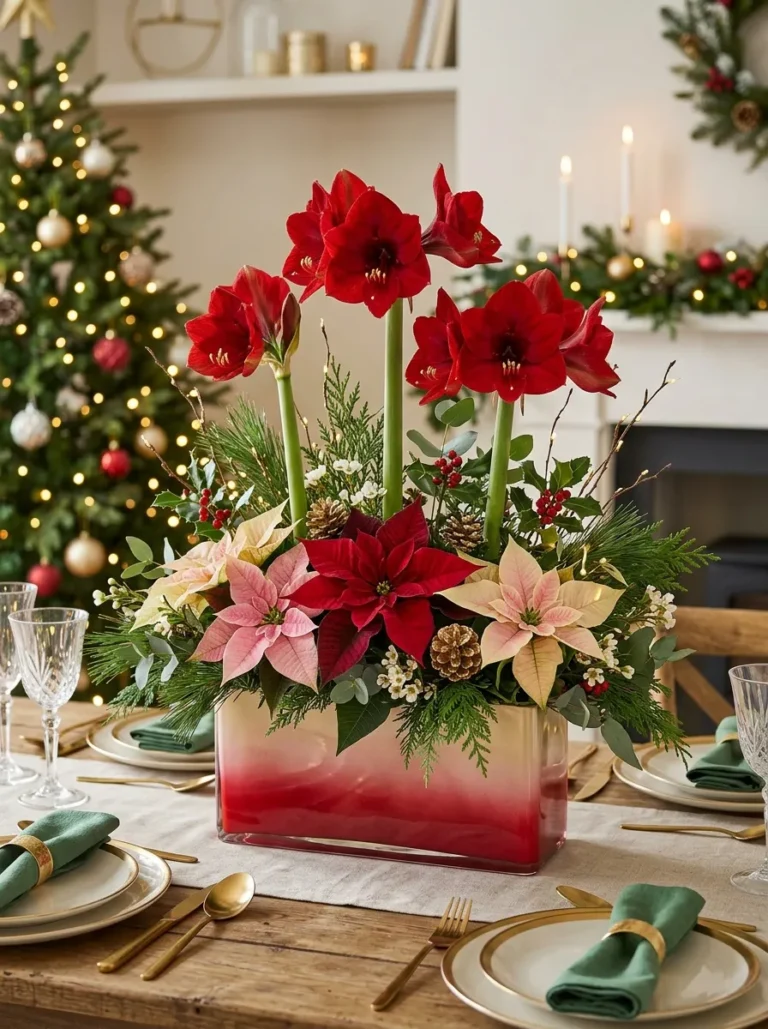 15 Amaryllis and Poinsettia Centerpiece Ideas for a Christmas Table