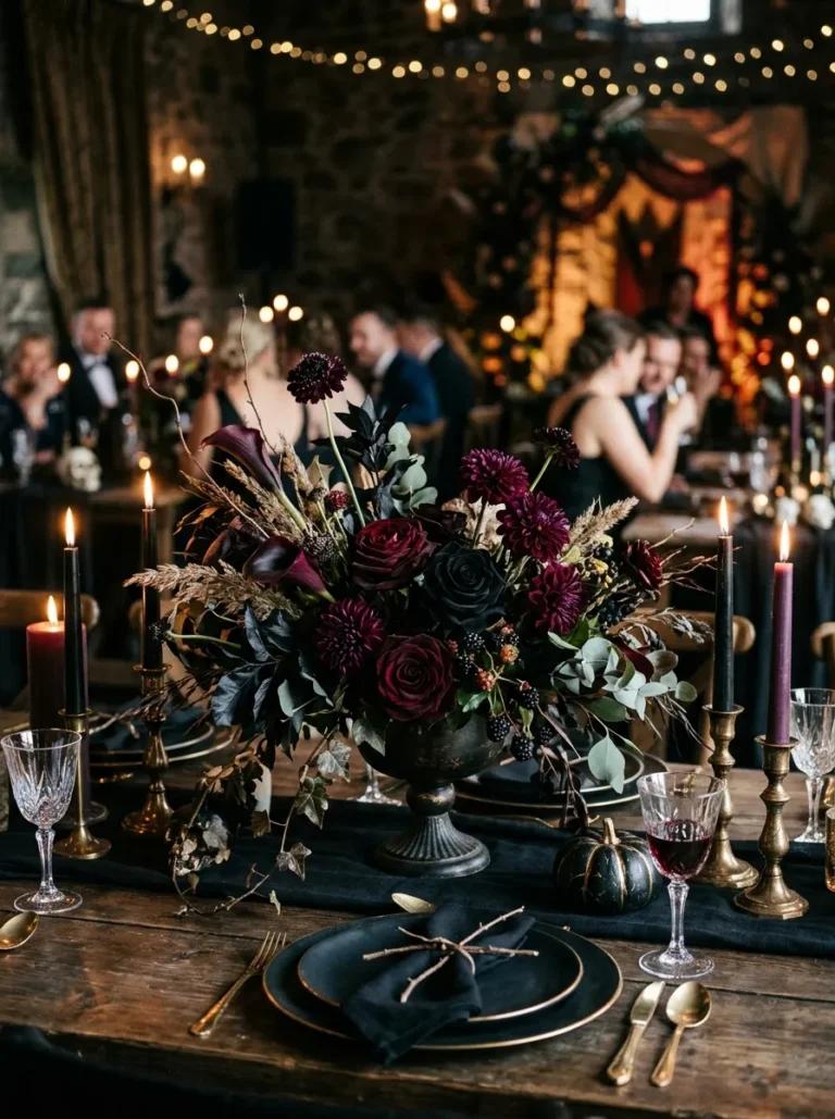 20 Dark Floral Centerpiece Ideas for a Halloween Wedding